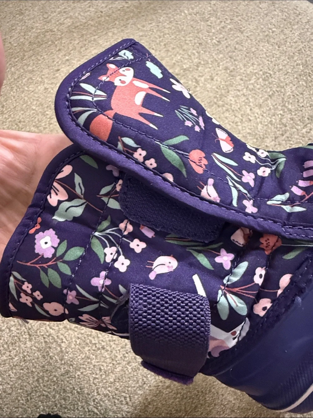 The Children's Place Navy Purple Floral Snow Boots with Pink Accents Sz 7